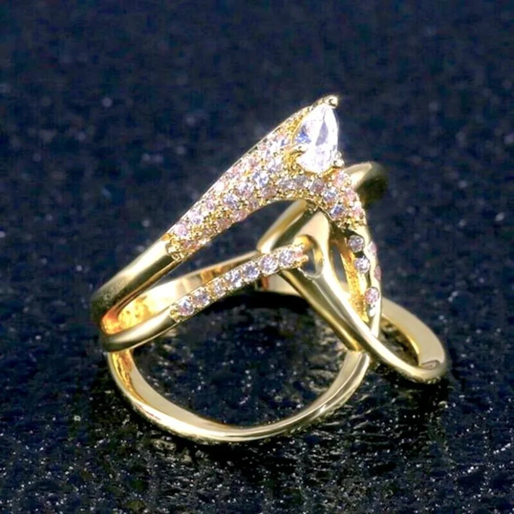 New Magnificent Artsy 18k Gold Over Silver Diamond Ring